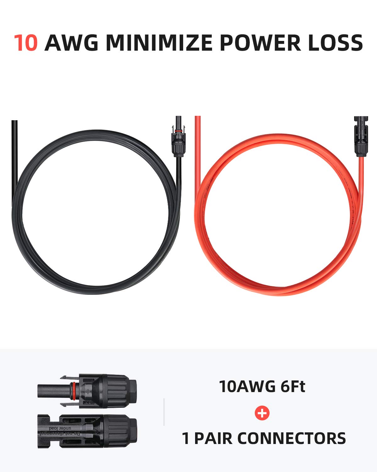 BougeRV 10AWG Solar Extension Cable laid flat on a surface