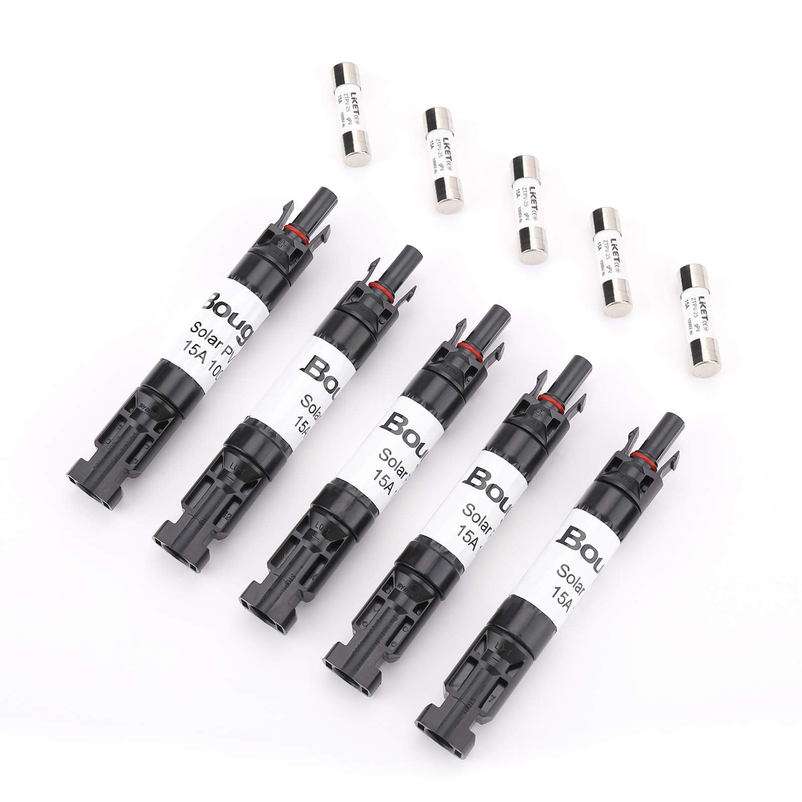 BougeRV 5PCS 15A Solar Fuse Holder pack front view