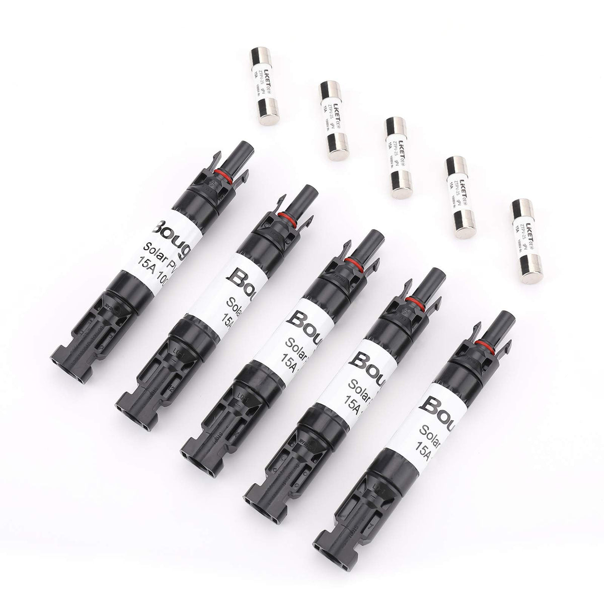 BougeRV 5PCS 15A Solar Fuse Holder pack front view
