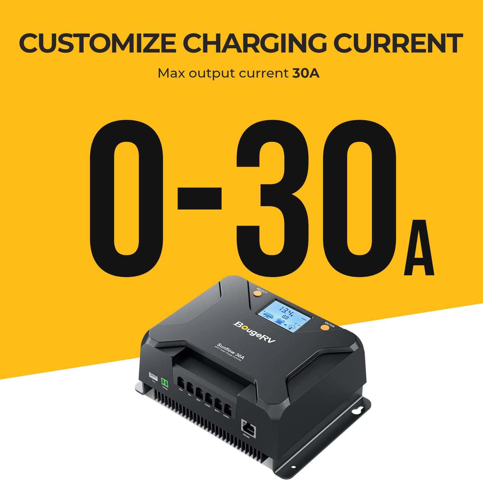 BougeRV MPPT Solar Charge Controller 30A back view