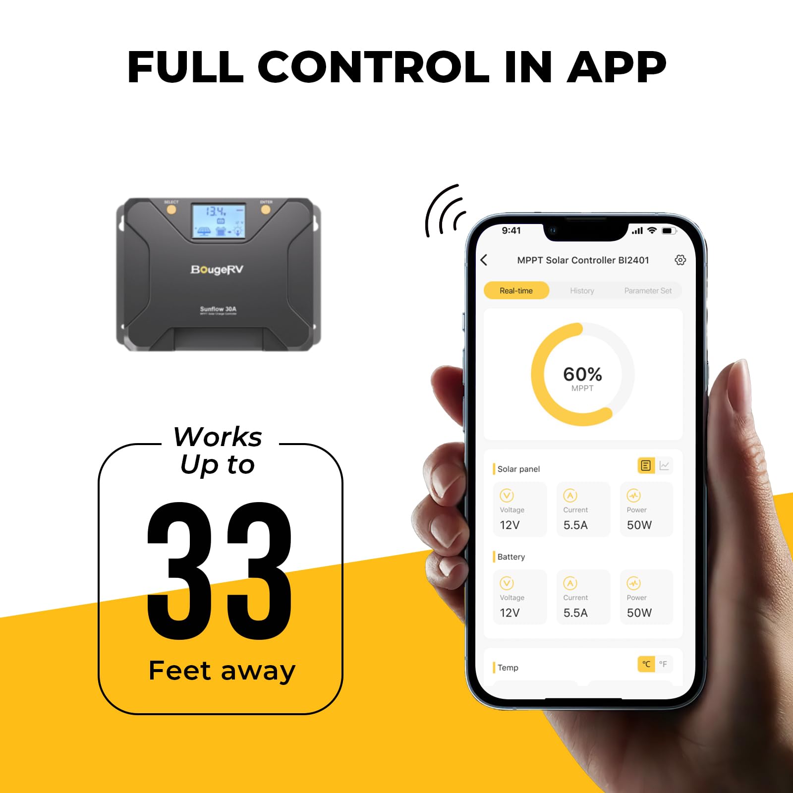 BougeRV MPPT Solar Charge Controller 30A side view