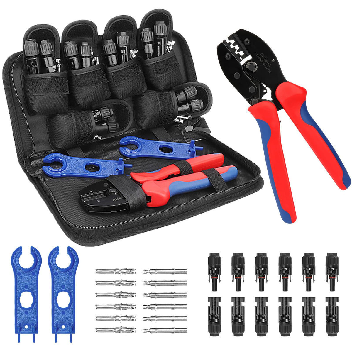 BougeRV Solar Crimper Tool Kit front view with connectors and crimper