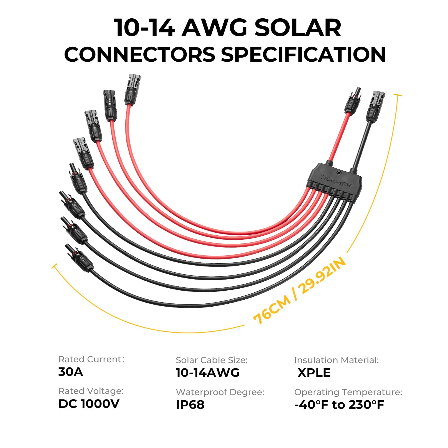BougeRV Solar Parallel Connectors side view showcasing length
