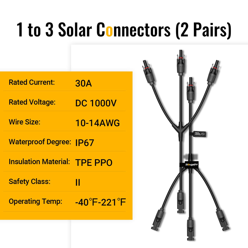 BougeRV Solar Y Connectors in outdoor installation