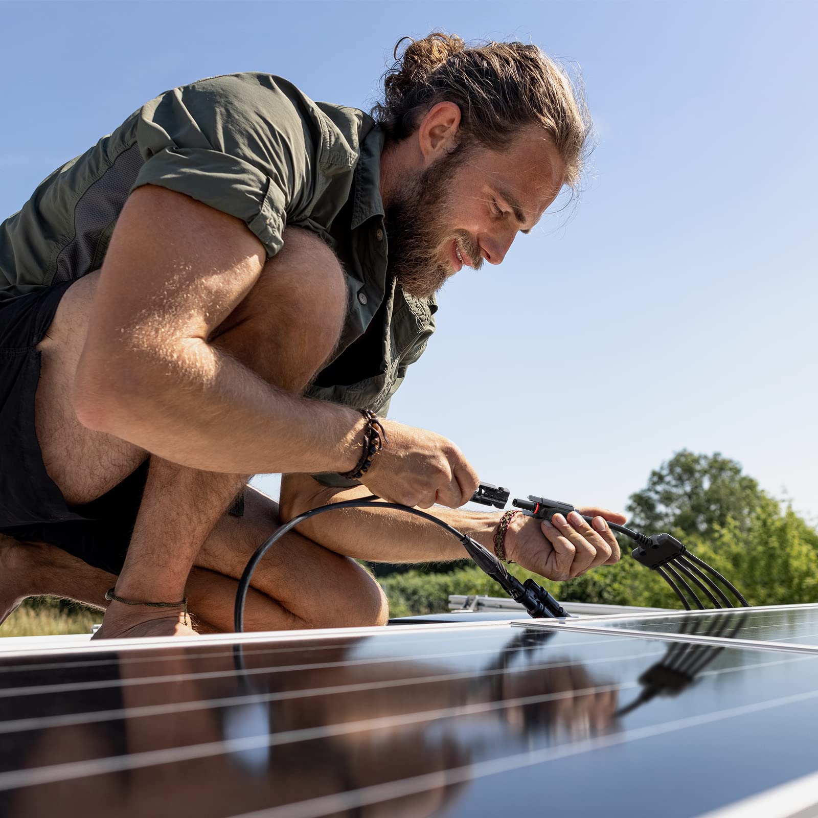 BougeRV Solar Y Connectors installed on solar panels