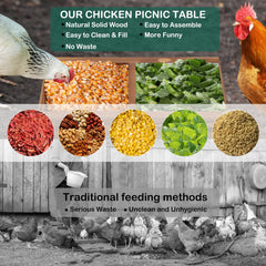 Boulphia picnic table chicken feeder with natural wood finish