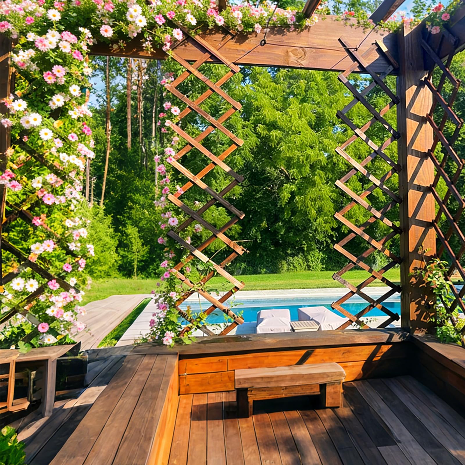 Bounmer Expandable Garden Trellis close-up of cedar wood finish