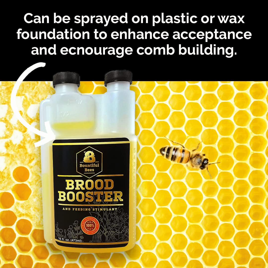 Bountiful Bees Brood support bottle with bees in background