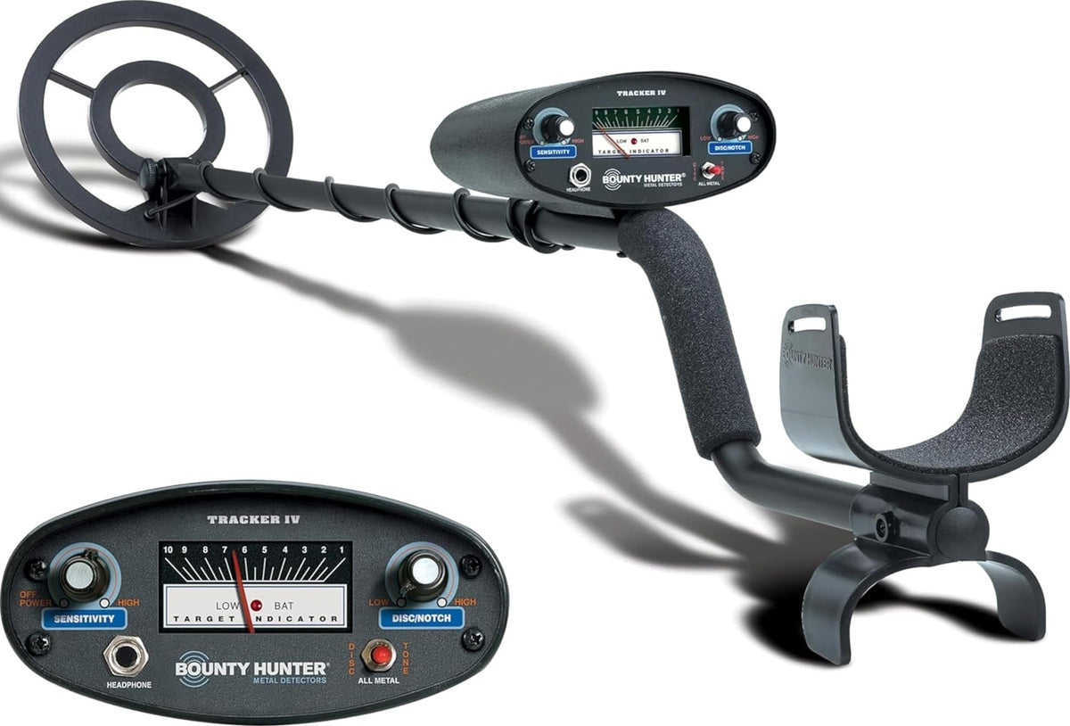 Bounty Hunter TK4 Tracker IV Metal Detector front view with 8-inch waterproof coil