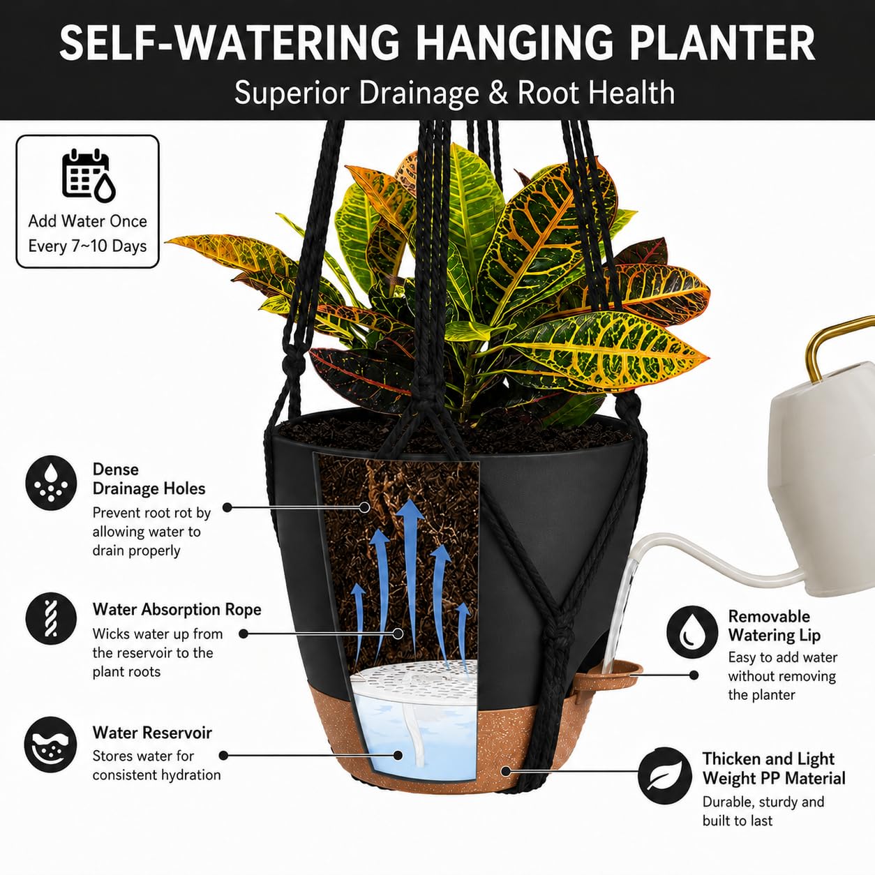 Bouqlife macrame hangers in different lengths displayed with plants