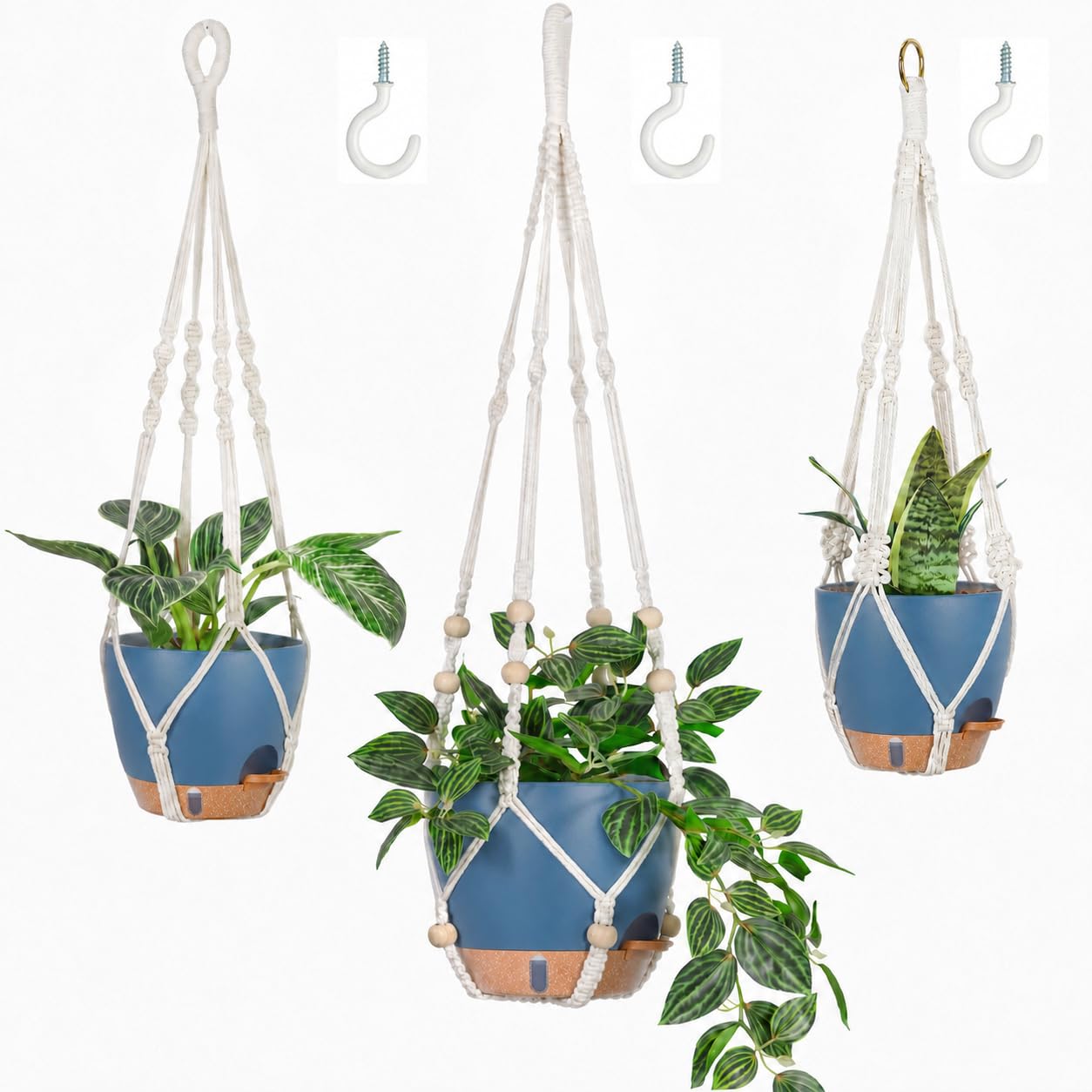 Bouqlife Macrame Hanging Planter Set with three different sizes
