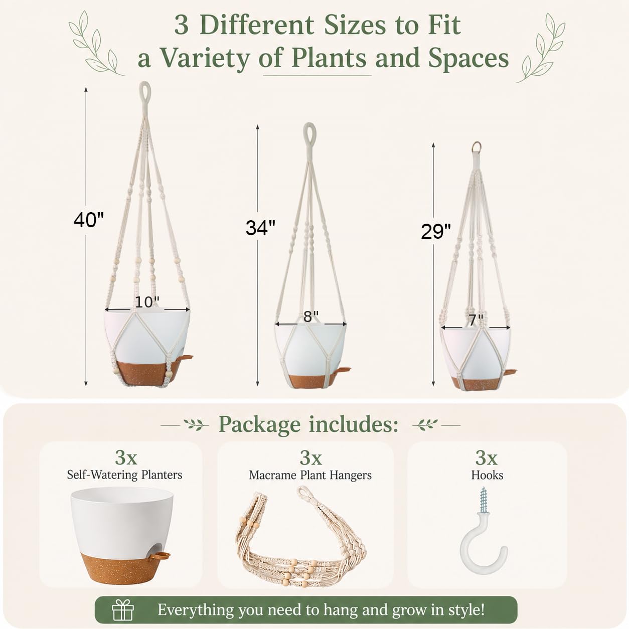 Bouqlife self watering hanging planter 8 inch with water reservoir
