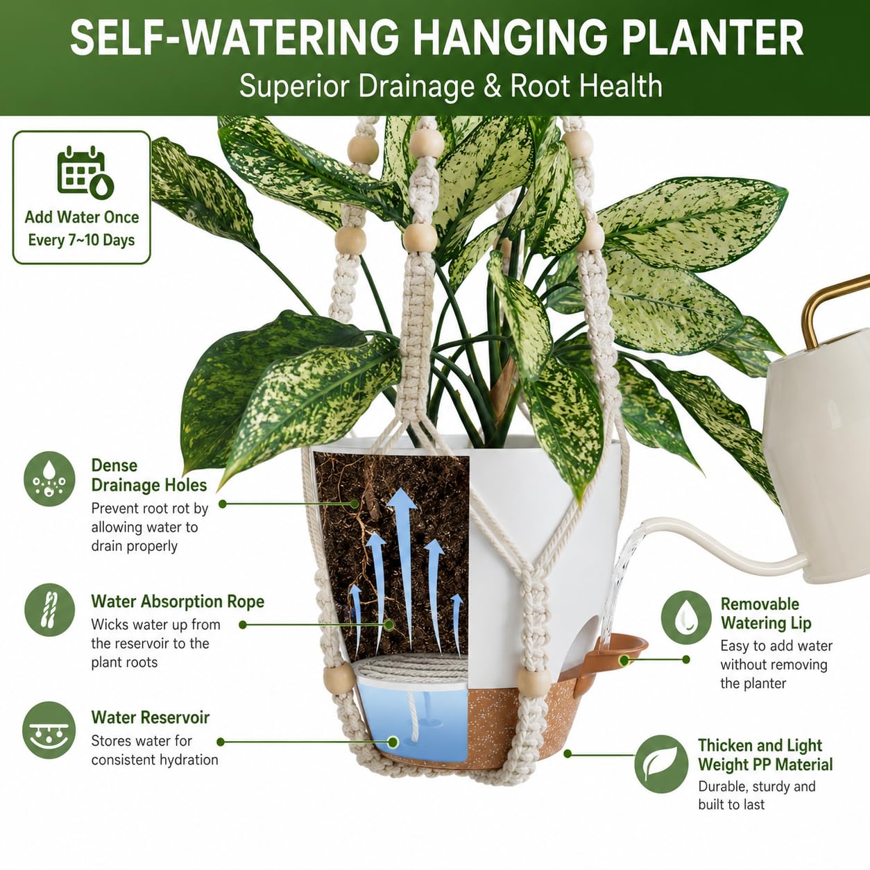 Bouqlife self-watering pots in white with hooks