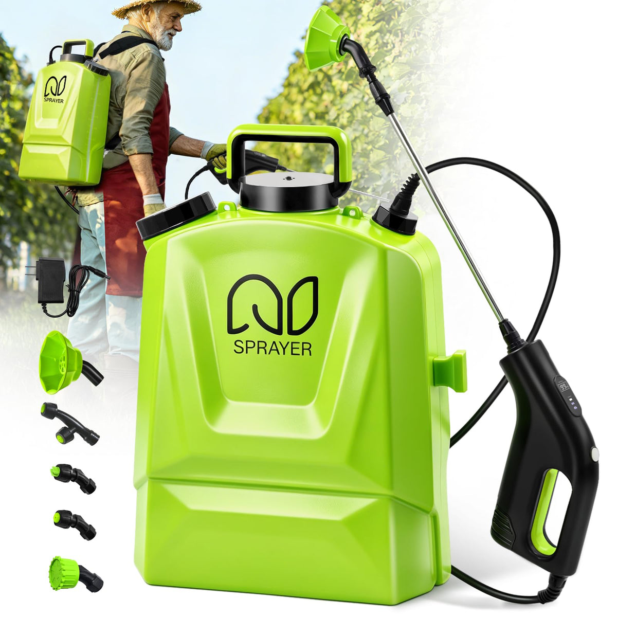 Bourid Battery Powered Backpack Sprayer front view with green finish