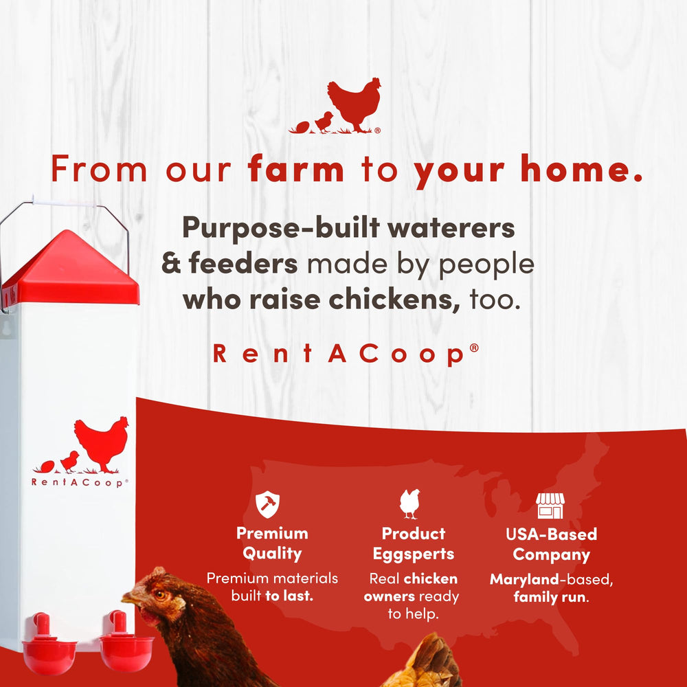 Box contents of RentACoop Chicken Waterer with accessories