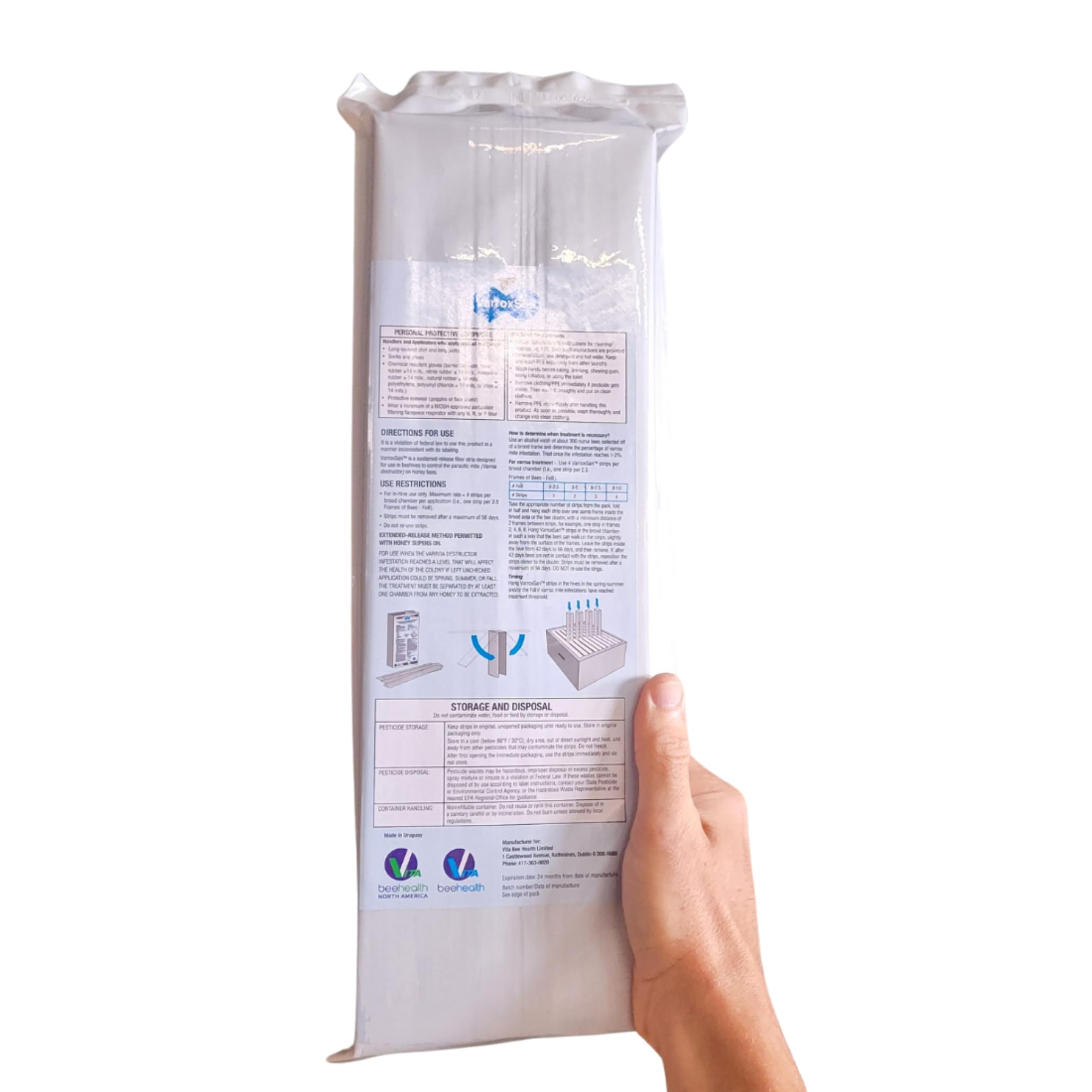 Box contents of VITA BEEHEALTH Varroxsan Oxalic Acid Strips with all 20 strips