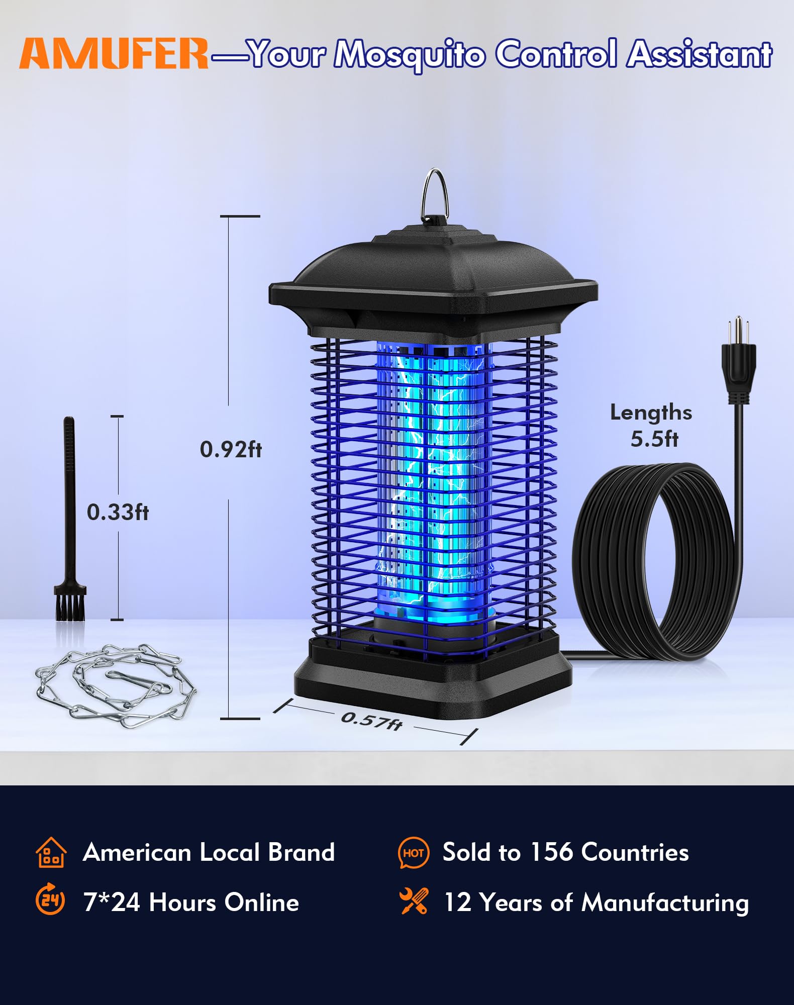 Box packaging of AMUFER Bug Zapper with specifications