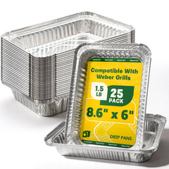 Boxential Grill Drip Pans 25 Pack in aluminum, front view