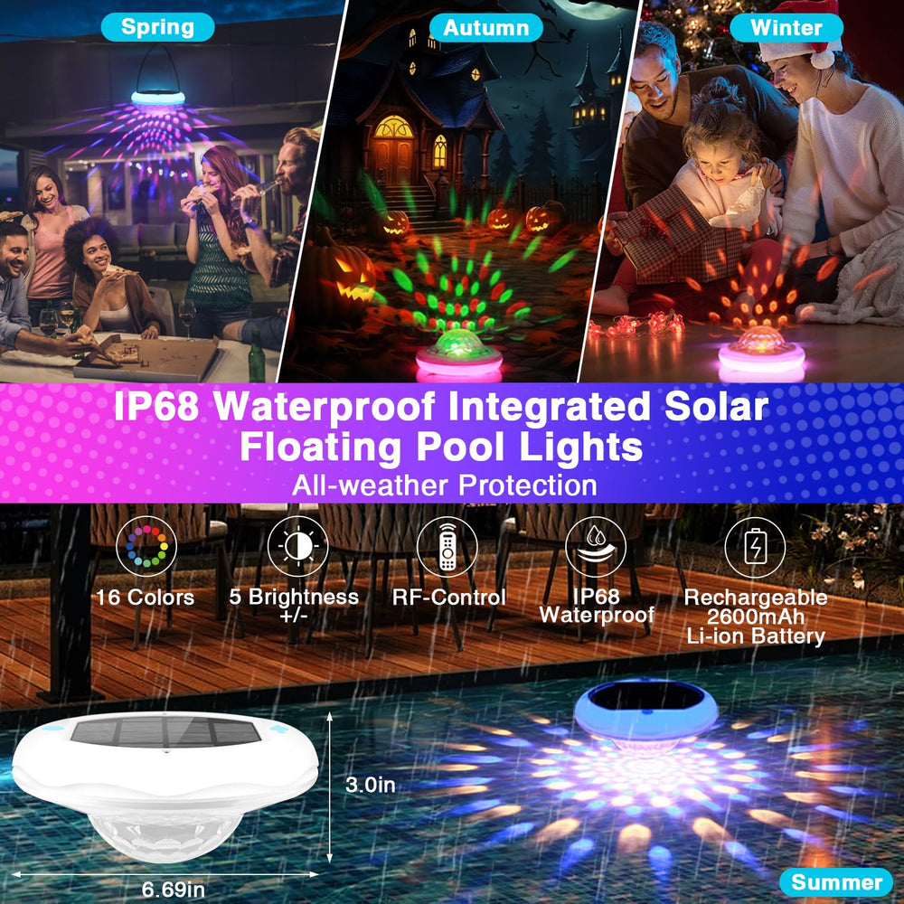 BOXPSII Floating Pool Light glowing at night with multiple colours