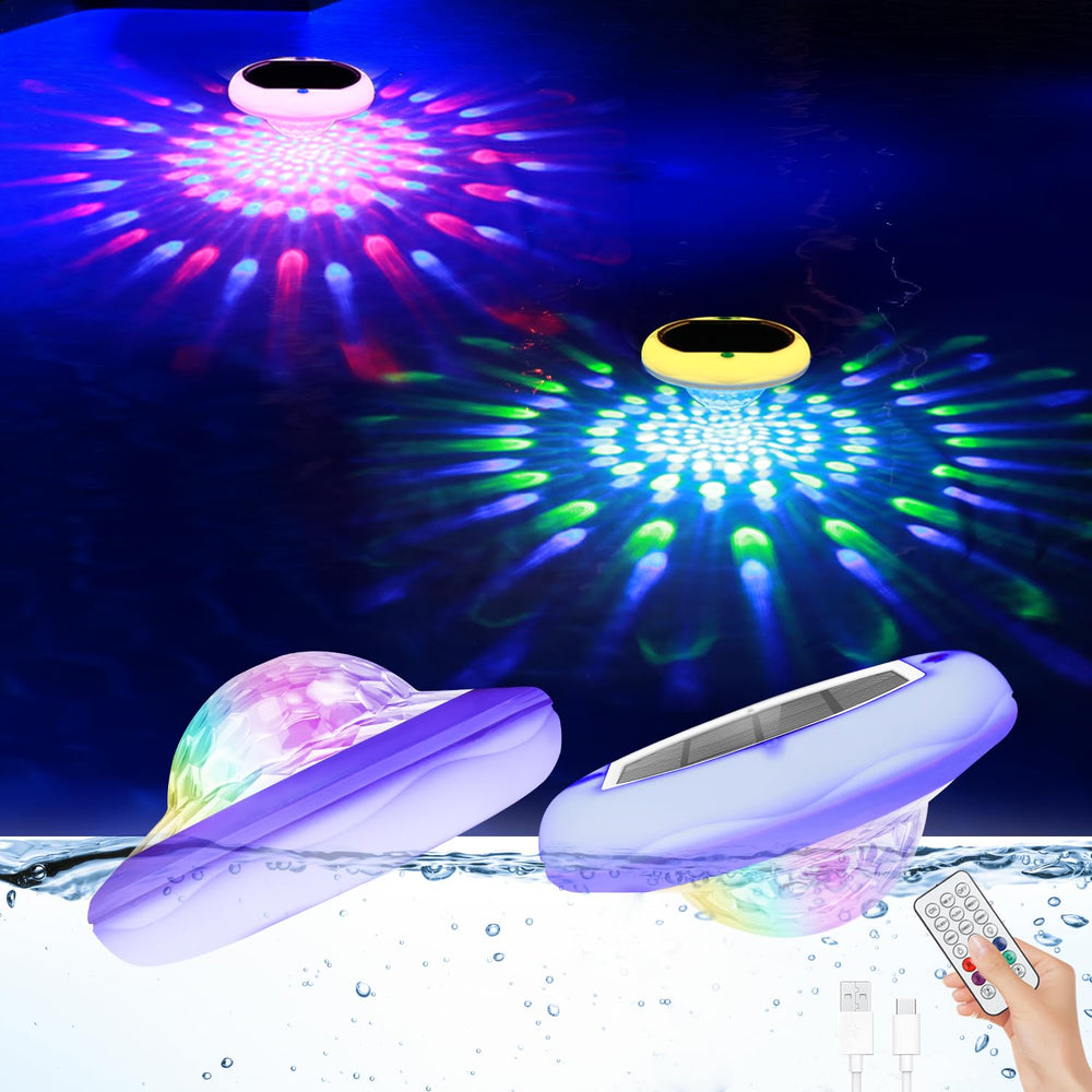 BOXPSII Pool Lights 2 Pack floating on water surface