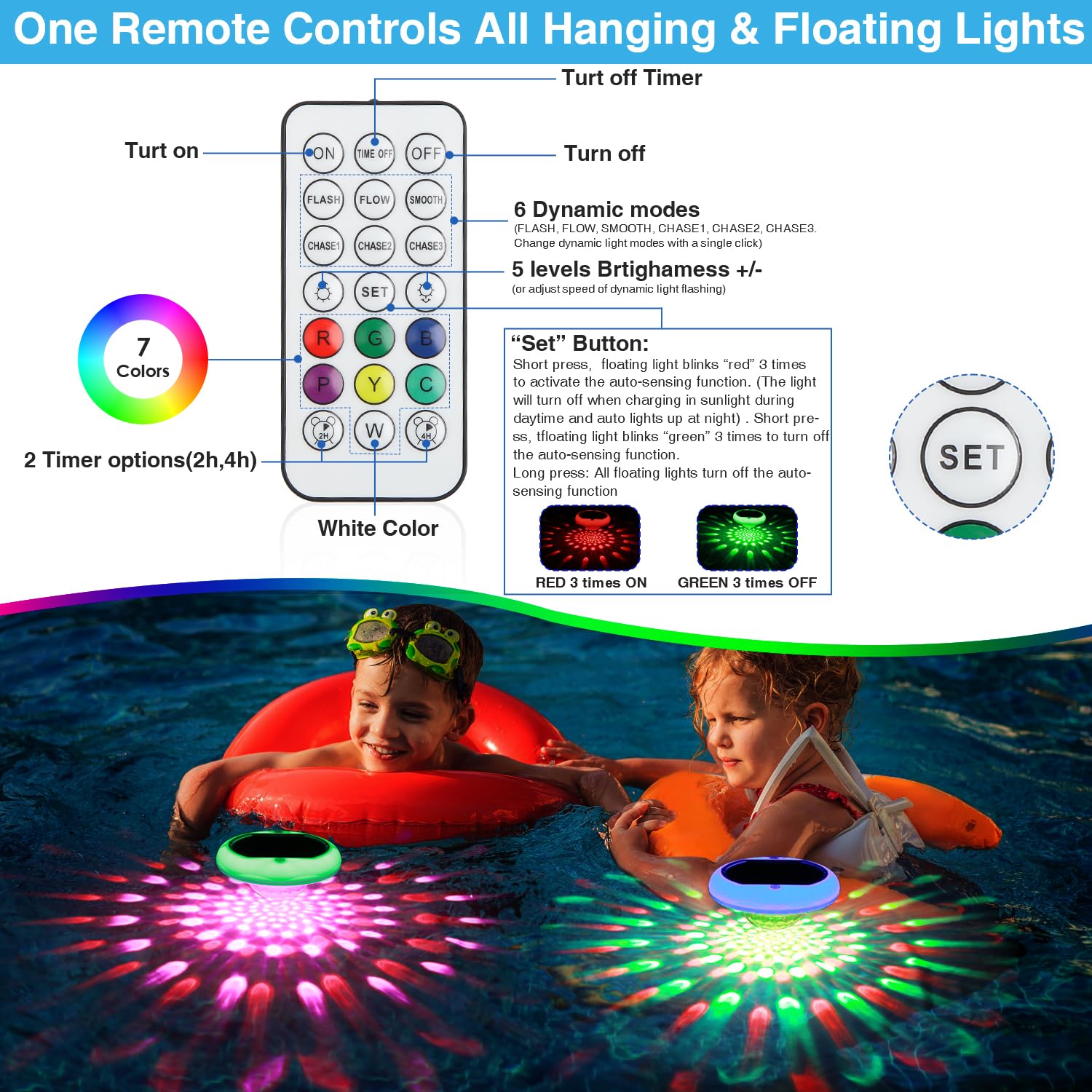 BOXPSII Pool Lights floating in a swimming pool