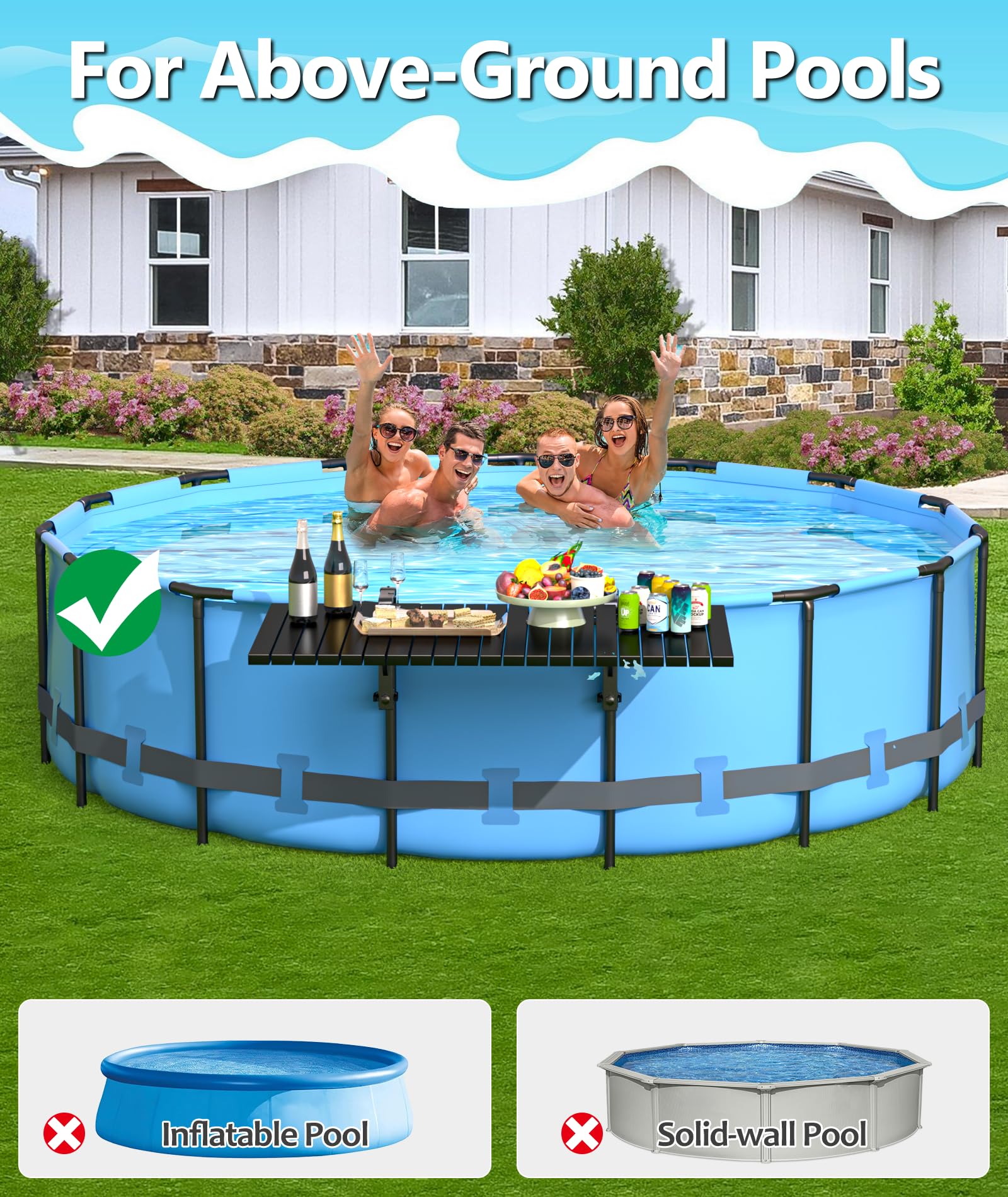 BoYata Pool Bar set up beside an above ground pool