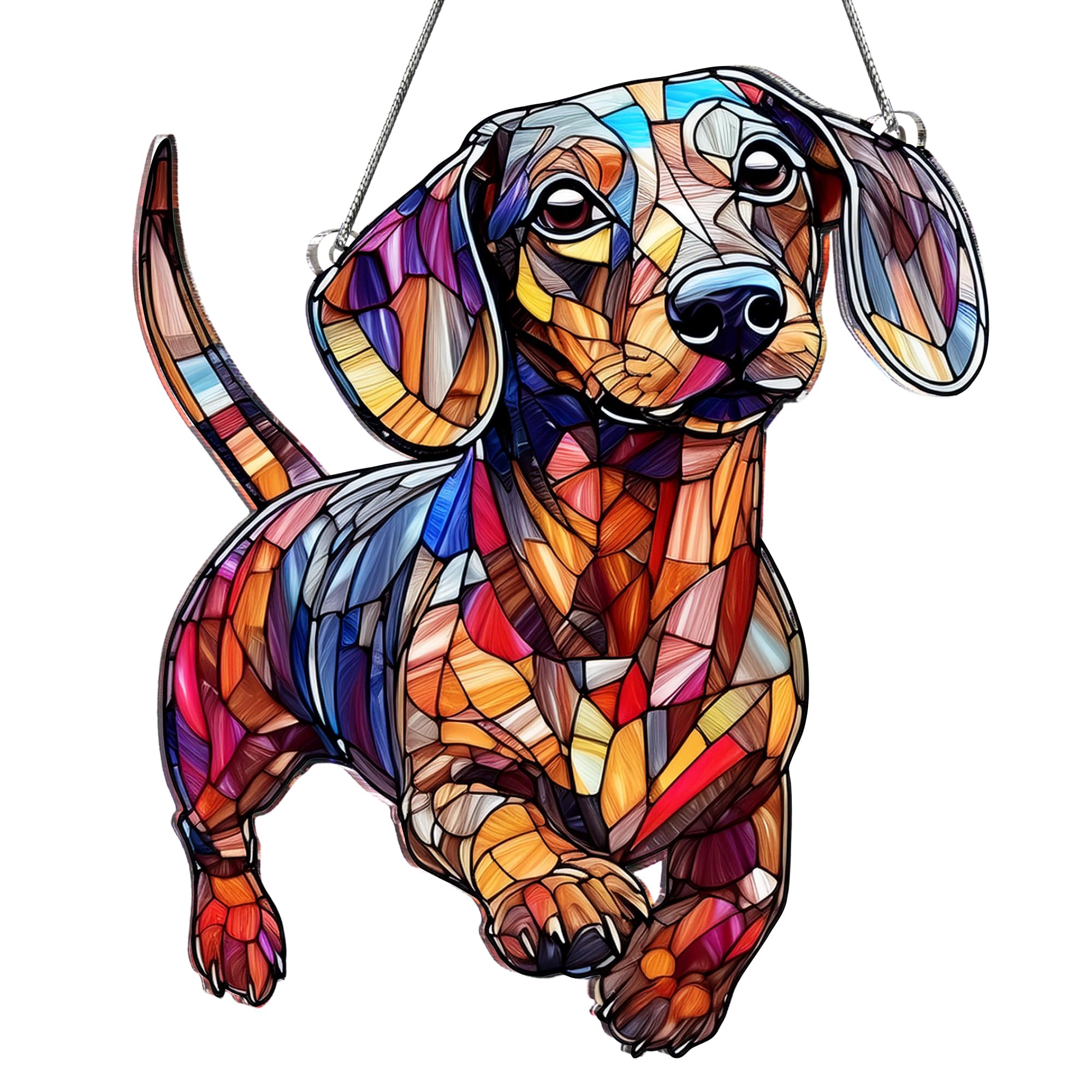 BOYESE Dachshund Christmas Ornament front view with stained glass design