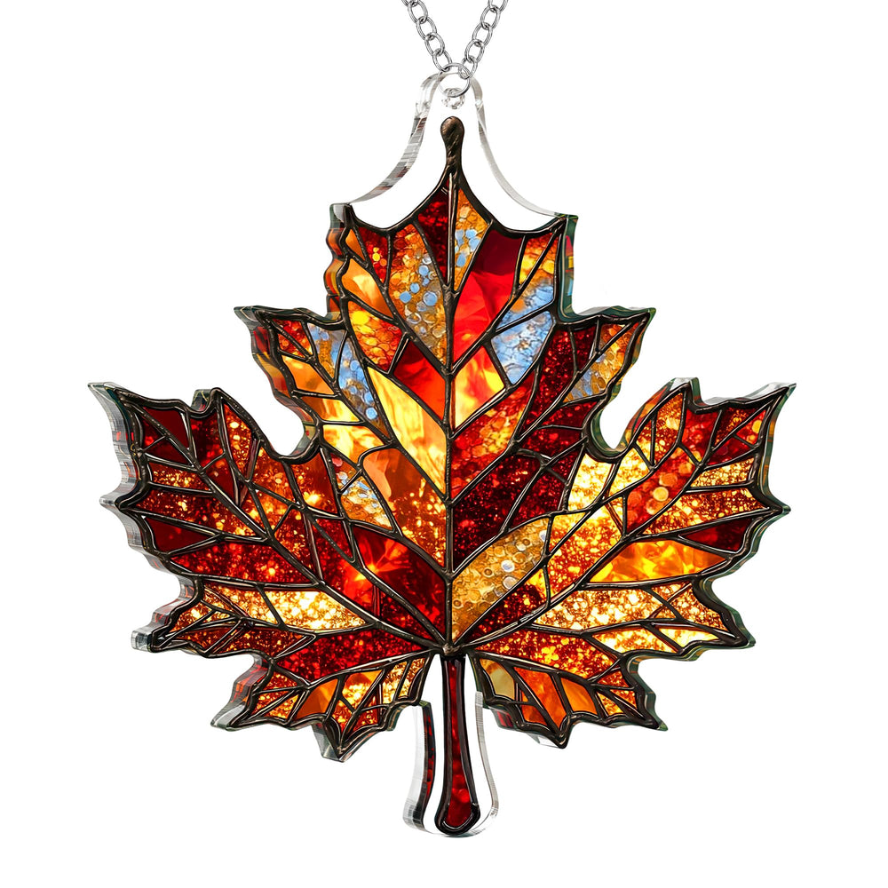 BOYESE Faux Stained Glass Maple Leaf Suncatcher front view