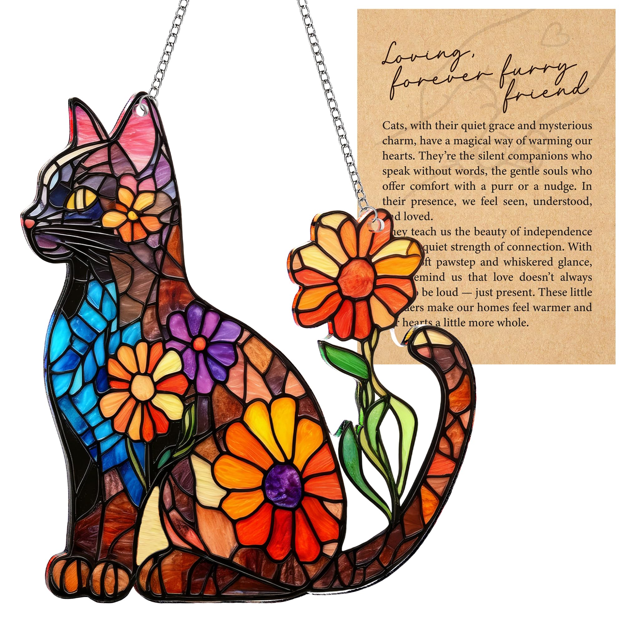BOYESE Flower Black Cat Acrylic Suncatcher Ornament front view