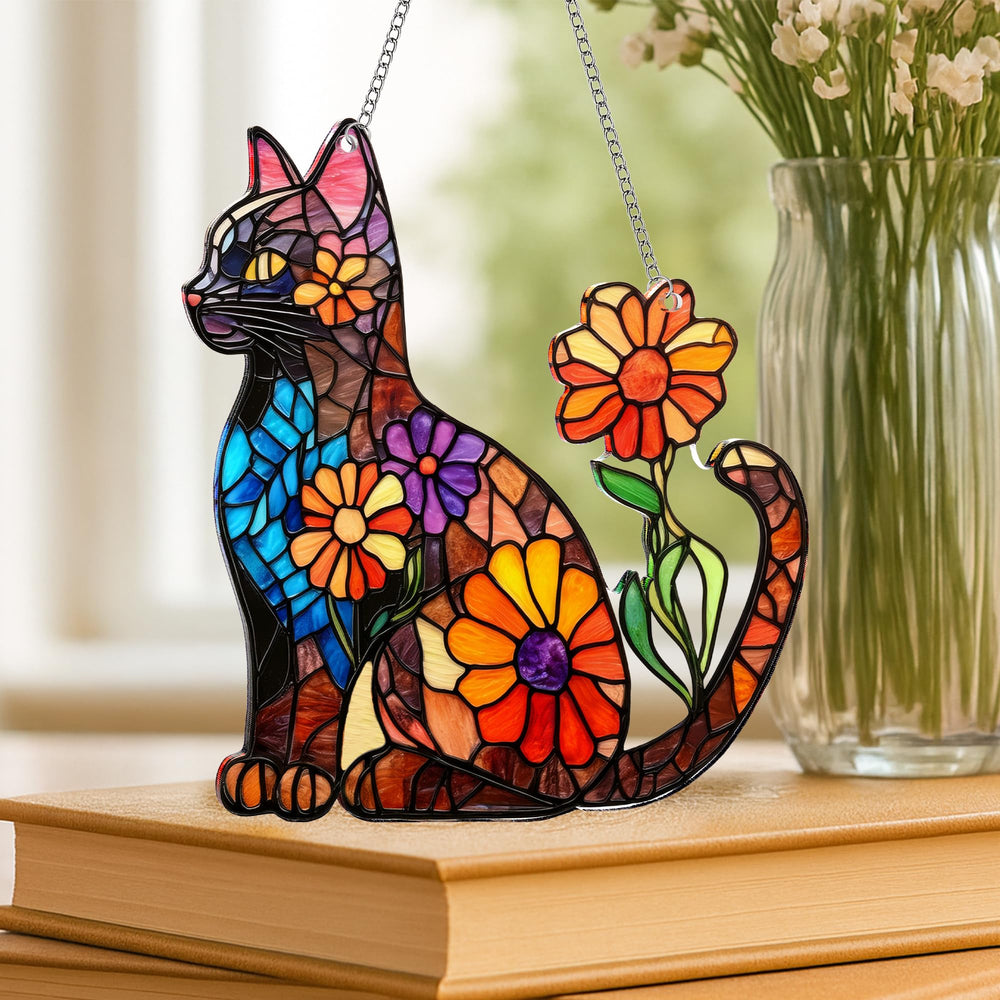 BOYESE Flower Black Cat Acrylic Suncatcher Ornament with holiday decor