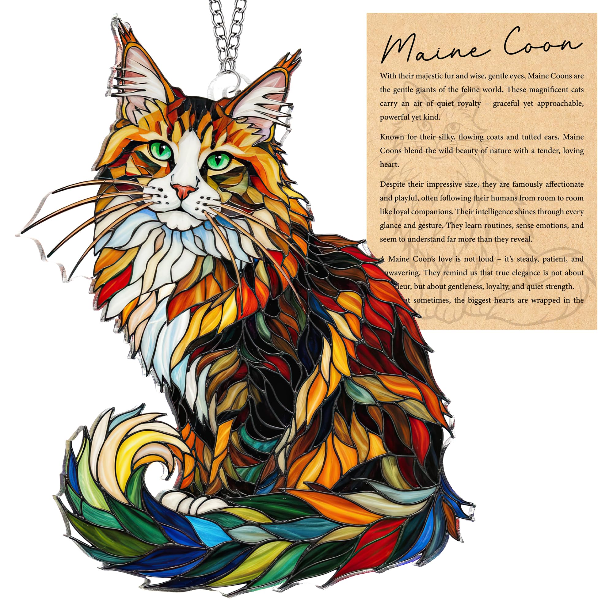 BOYESE Maine Coon Cat Ornament front view with cord and string