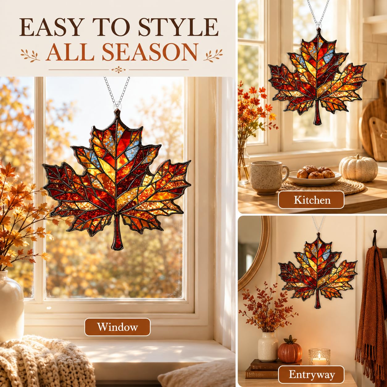 BOYESE Maple Leaf Suncatcher on mantelpiece