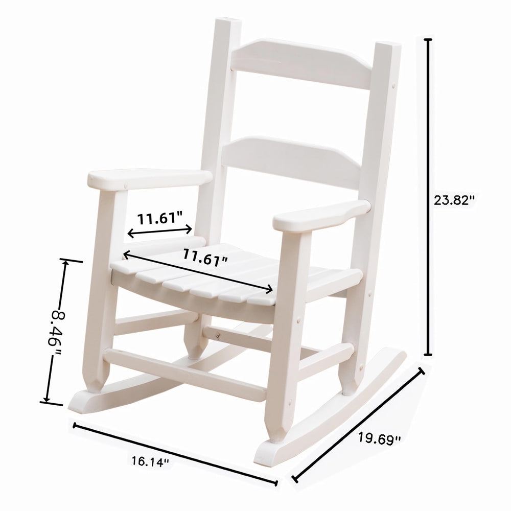 BplusZ Kids Wooden Rocking Chair side view with ergonomic armrests
