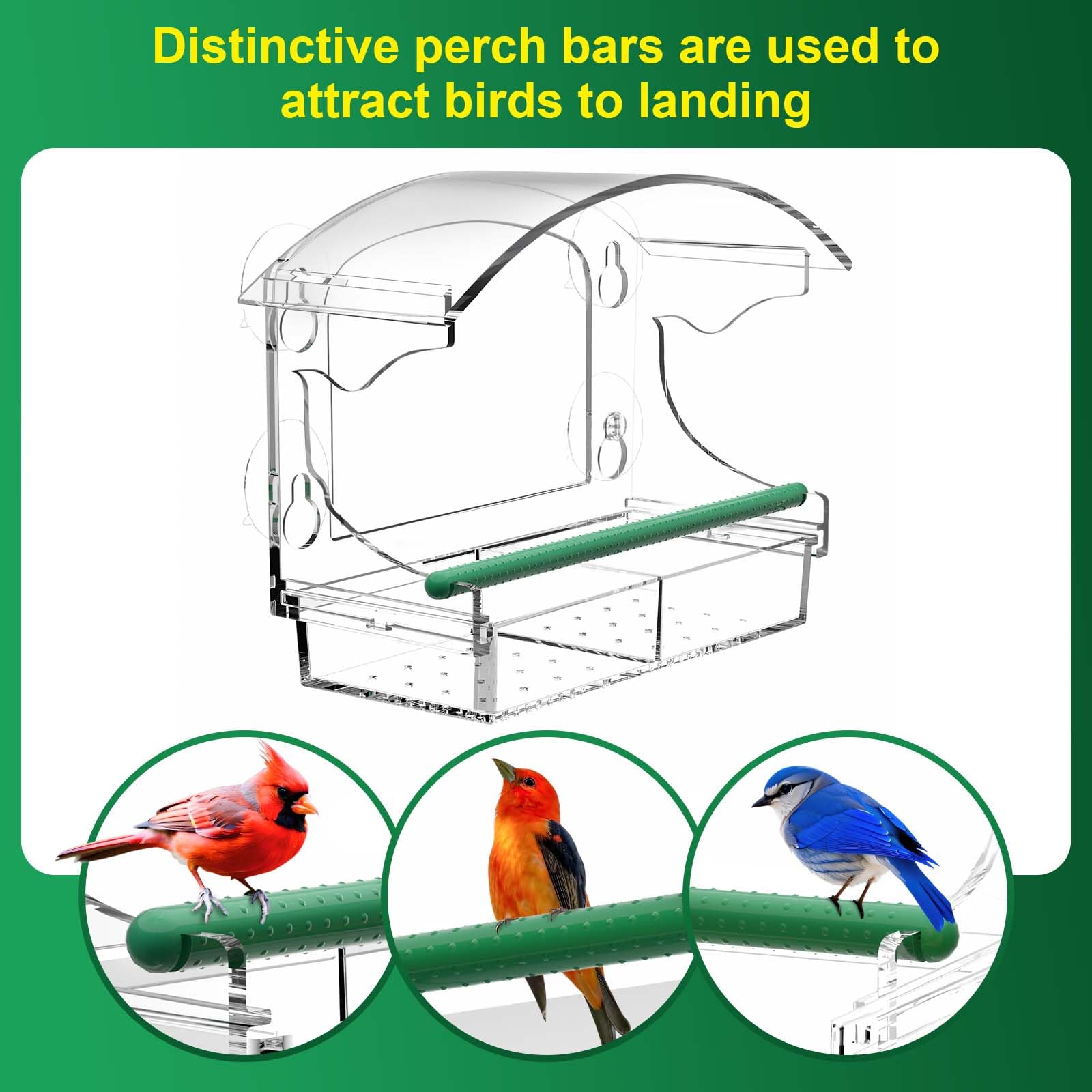 BPYOT Clear Acrylic Bird Feeder attached to window with birds feeding