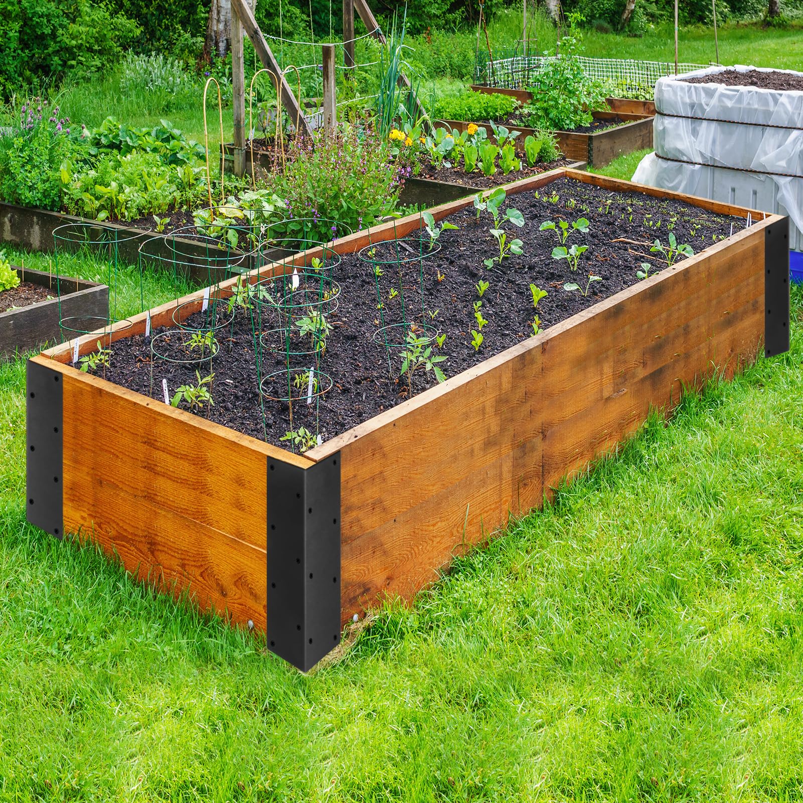 Brackets stacked for a taller raised garden bed configuration