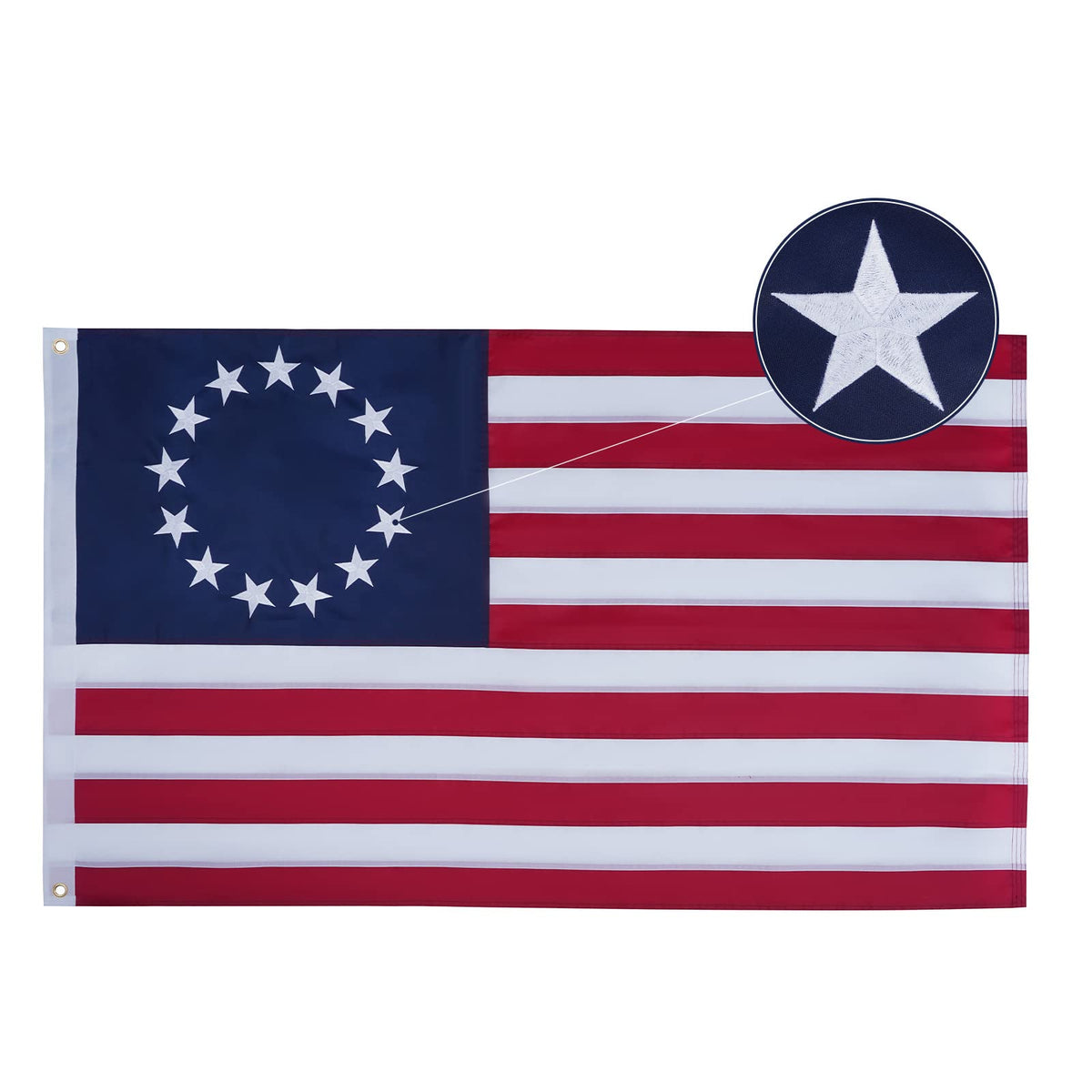 Bradford Betsy Ross Flag 4x6 ft front view with double-sided embroidery