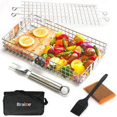 Braize Adjustable Grill Basket with removable handle and locking lid