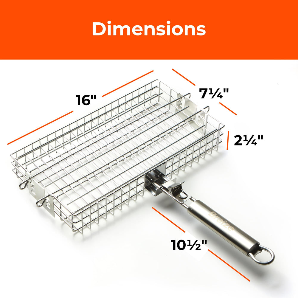 Braize grill basket displaying locking lid feature