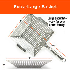 Braize Grill Basket holding vegetables on grill