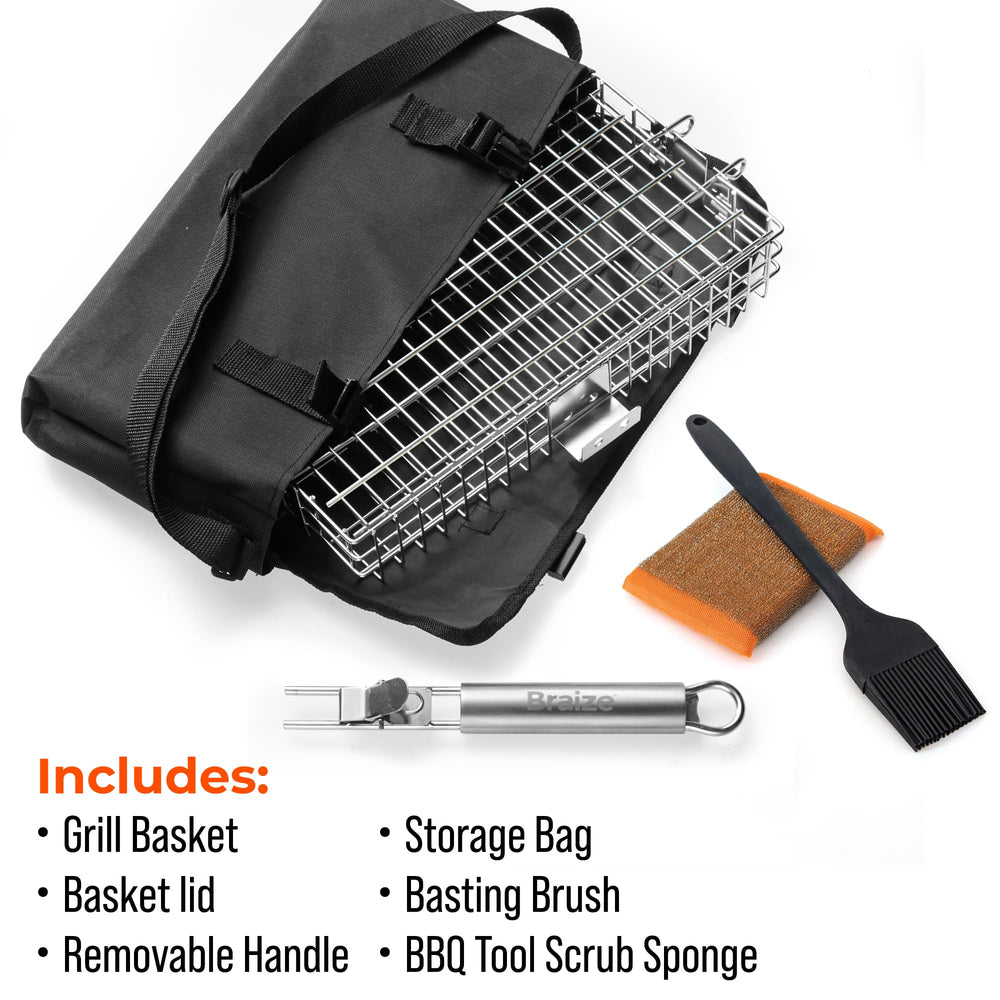 Braize grill basket in action grilling vegetables