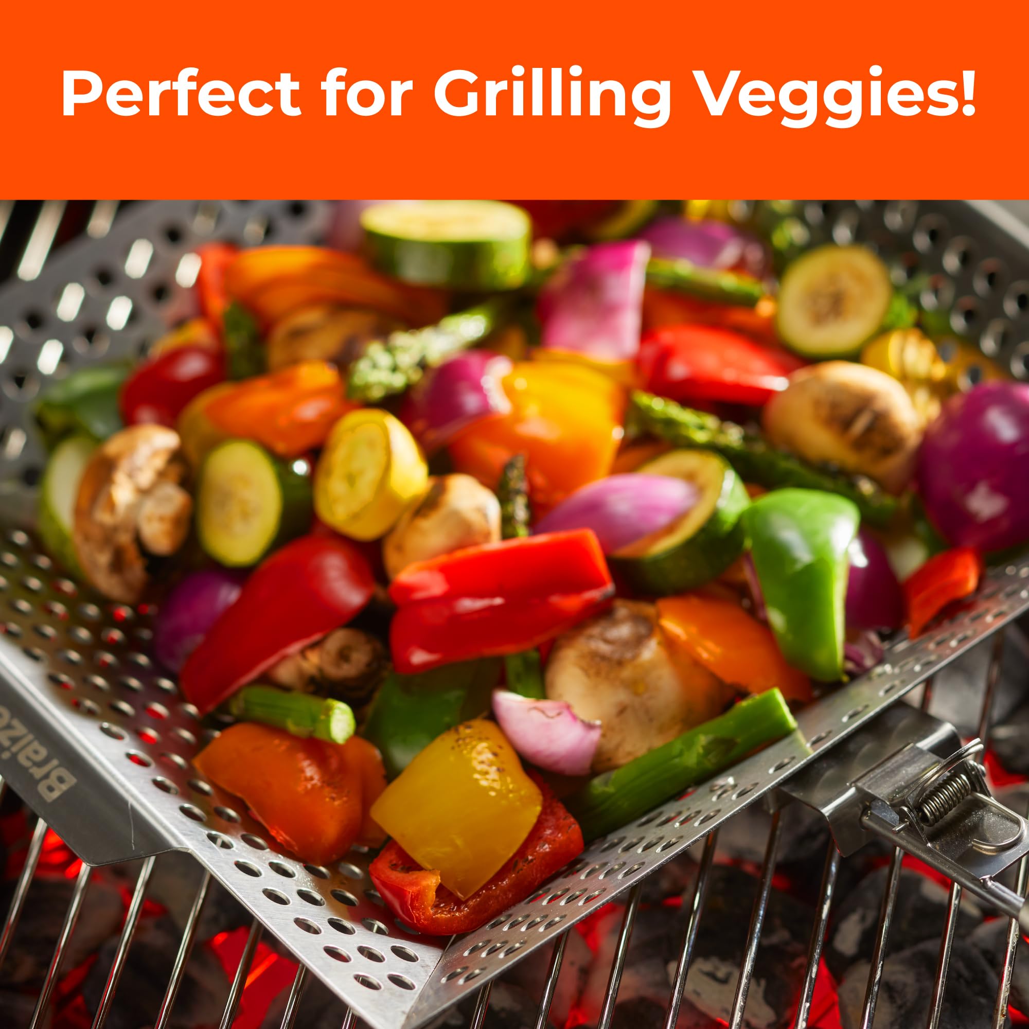Braize Grill Basket showing locking lid feature