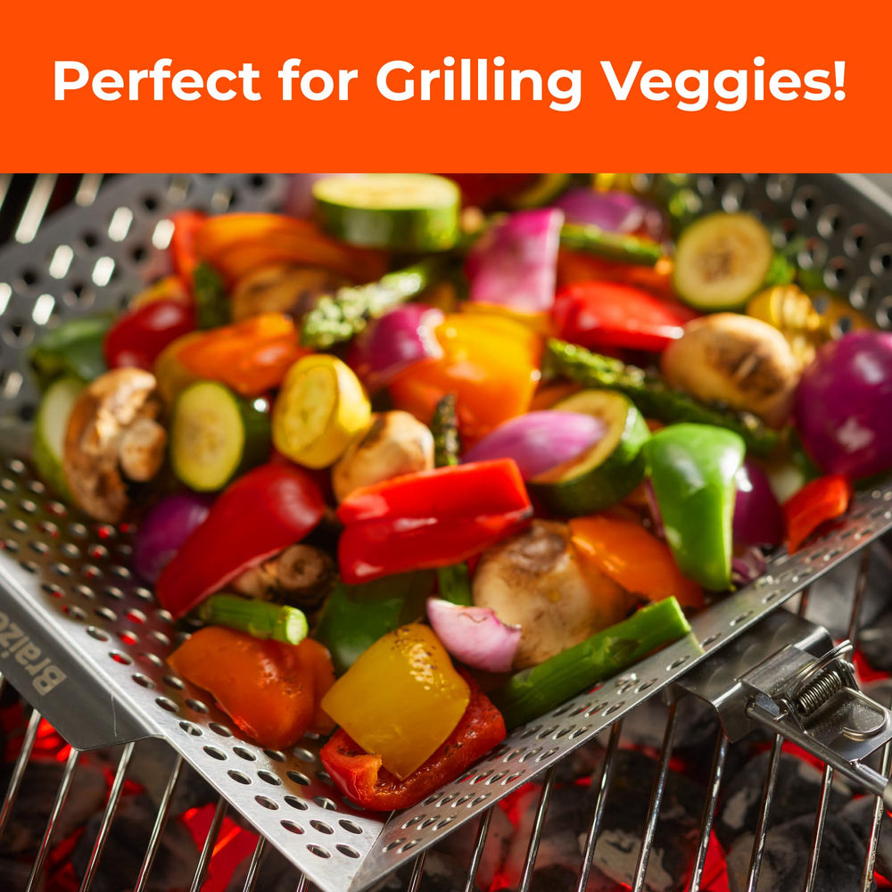 Braize Grill Basket showing locking lid feature