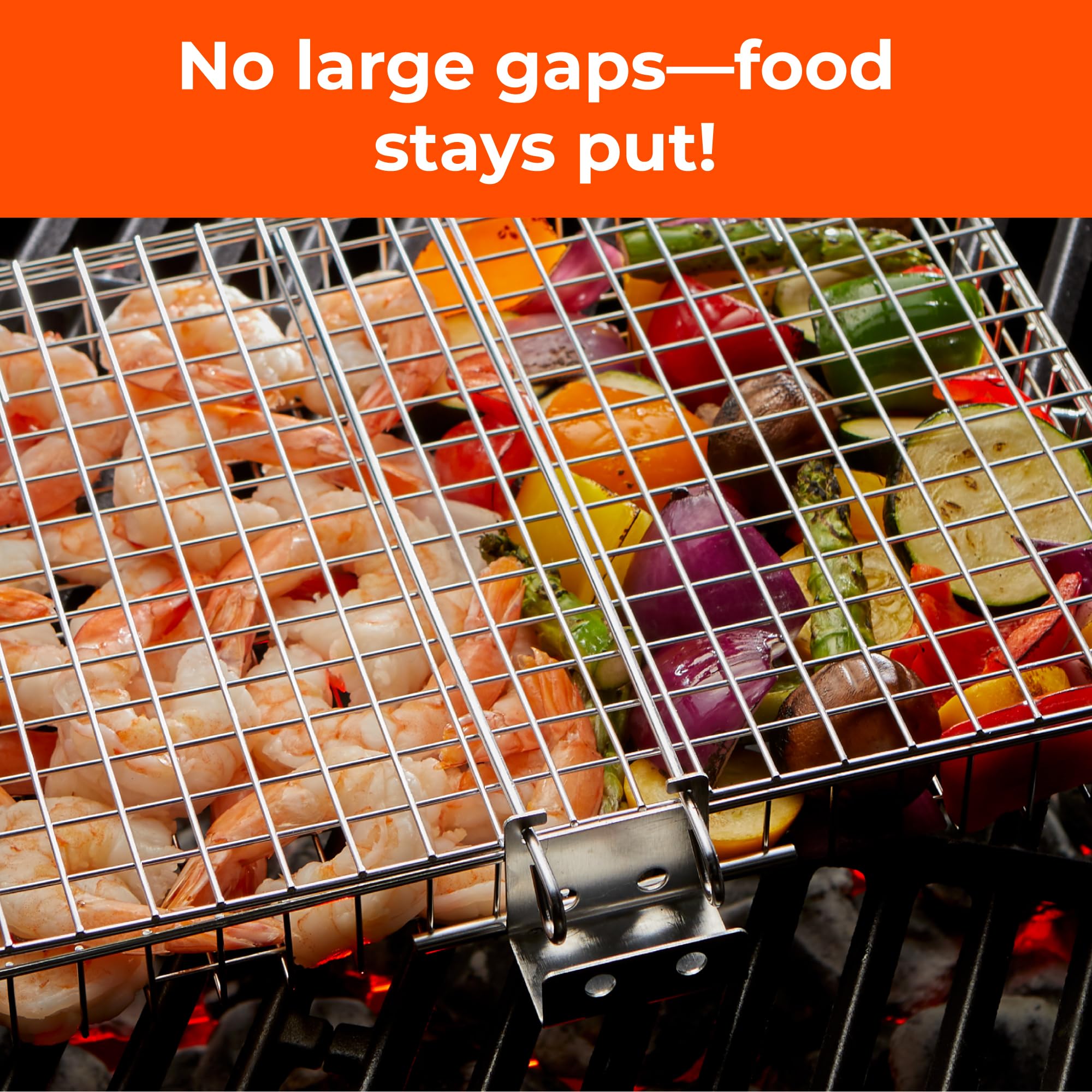 Braize grill basket with removable handle detached for compact storage