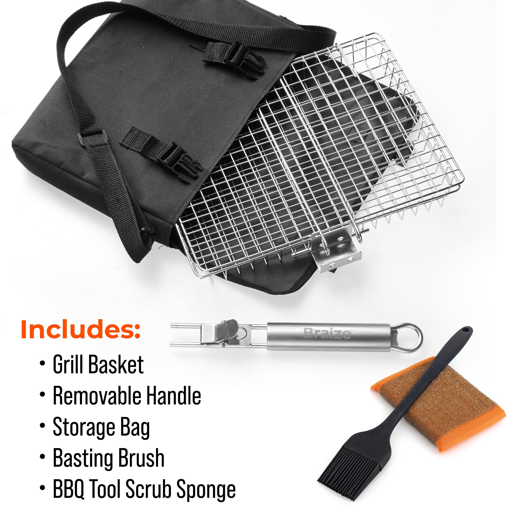 Braize grill basket with vegetables ready for grilling
