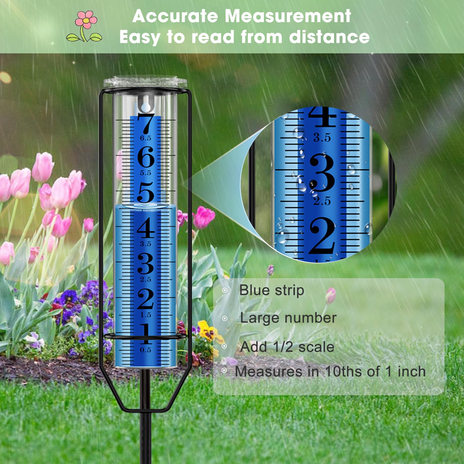 Brass colour FINEST+ Rain Gauge in garden setting