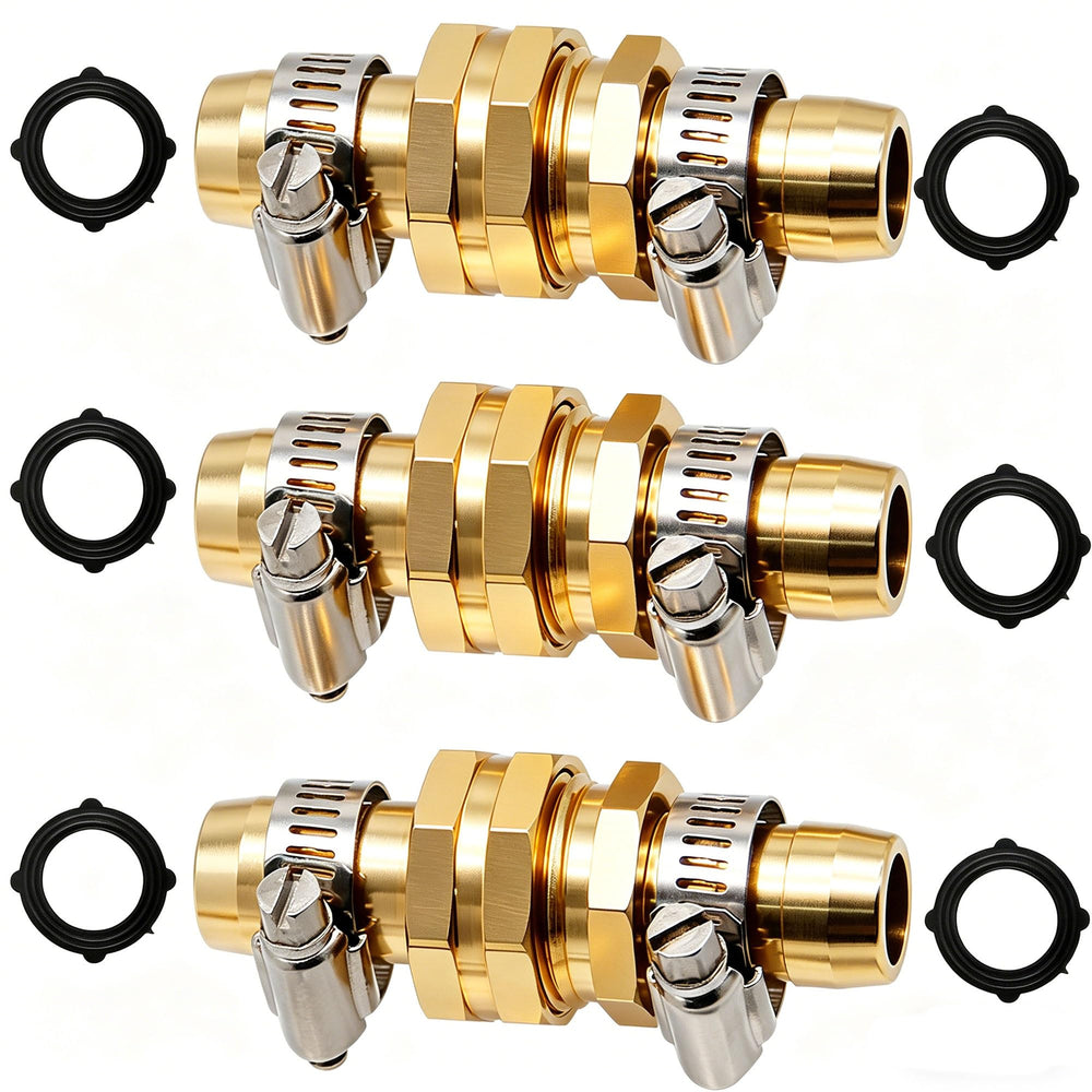 Brass components of Triumpeek garden hose repair kit