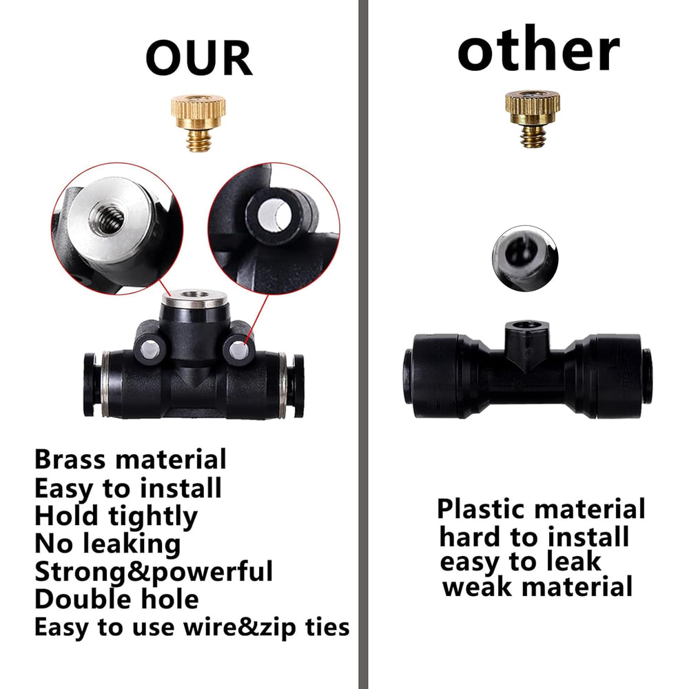 Brass Misting Nozzles with Tee Connectors and Plugs