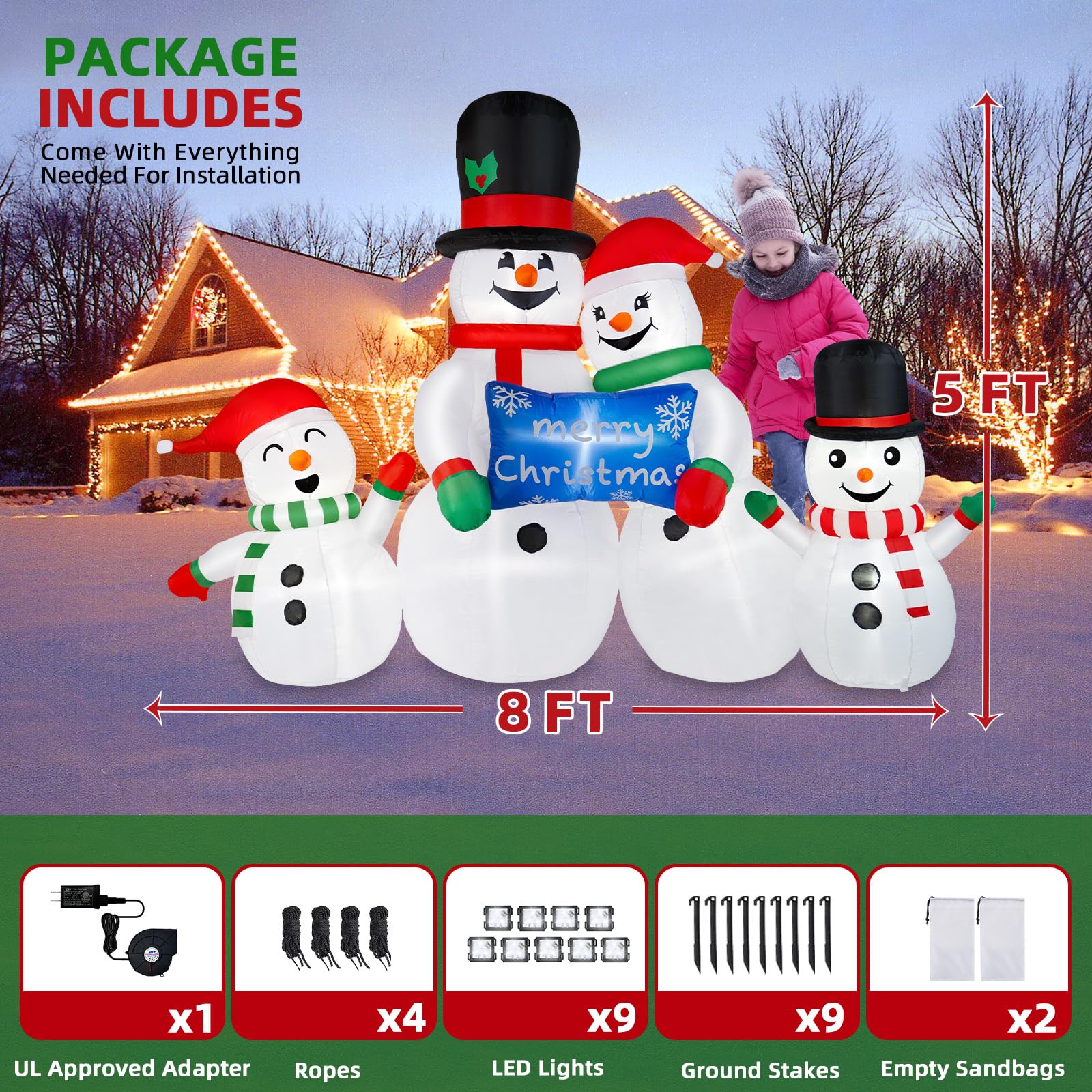 BRDJade Christmas snowman inflatable with ground stakes