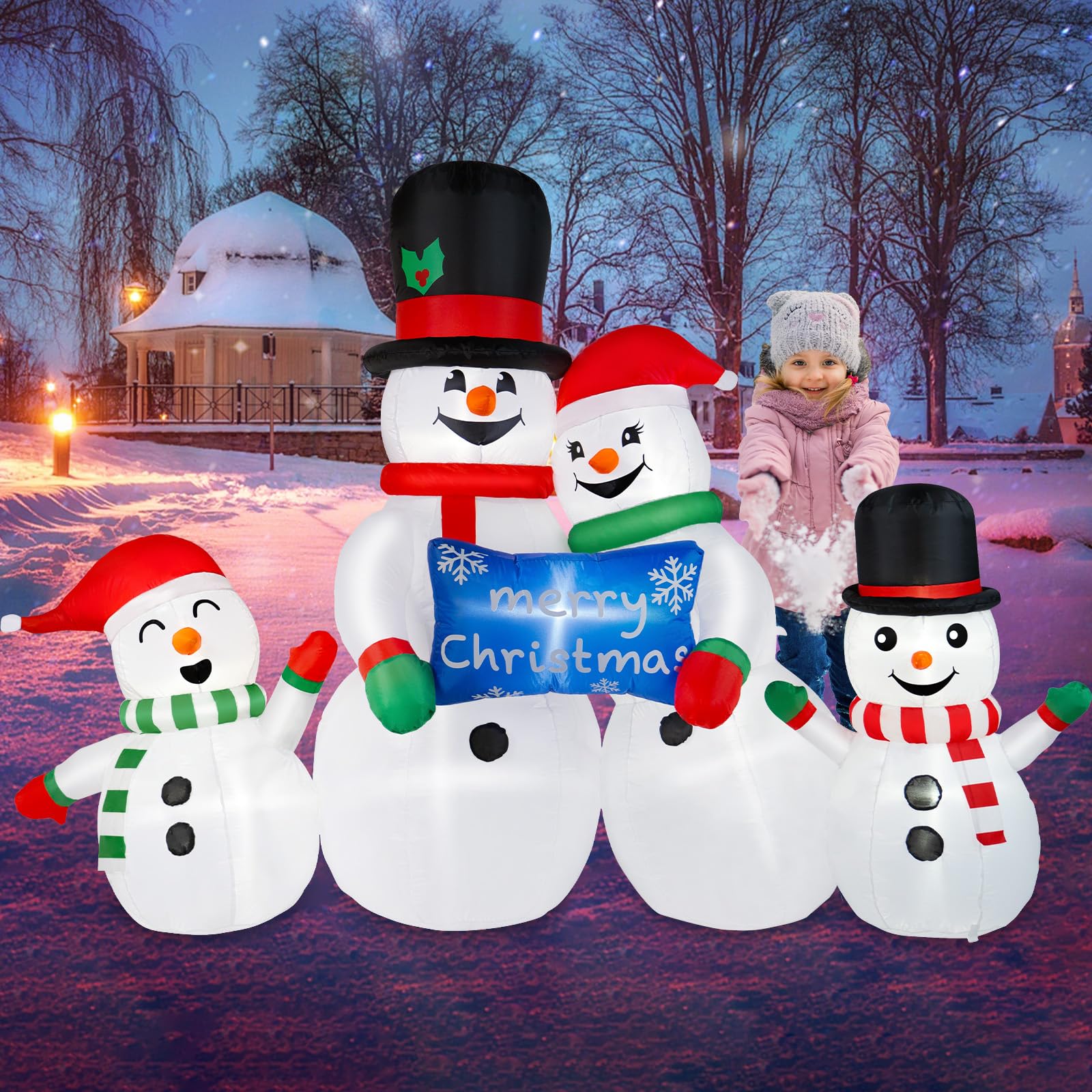 BRDJade inflatable snowman family holding a Christmas sign