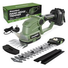 Breeze Touch 21V Mini Cordless Hedge Trimmer with green colour and dual blades